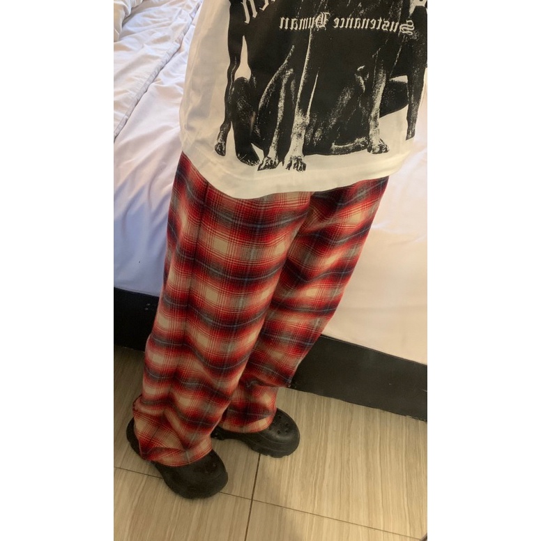 Check Here Celana Flanel Straight Import Pria Wanita Motif Uniqlo Premium