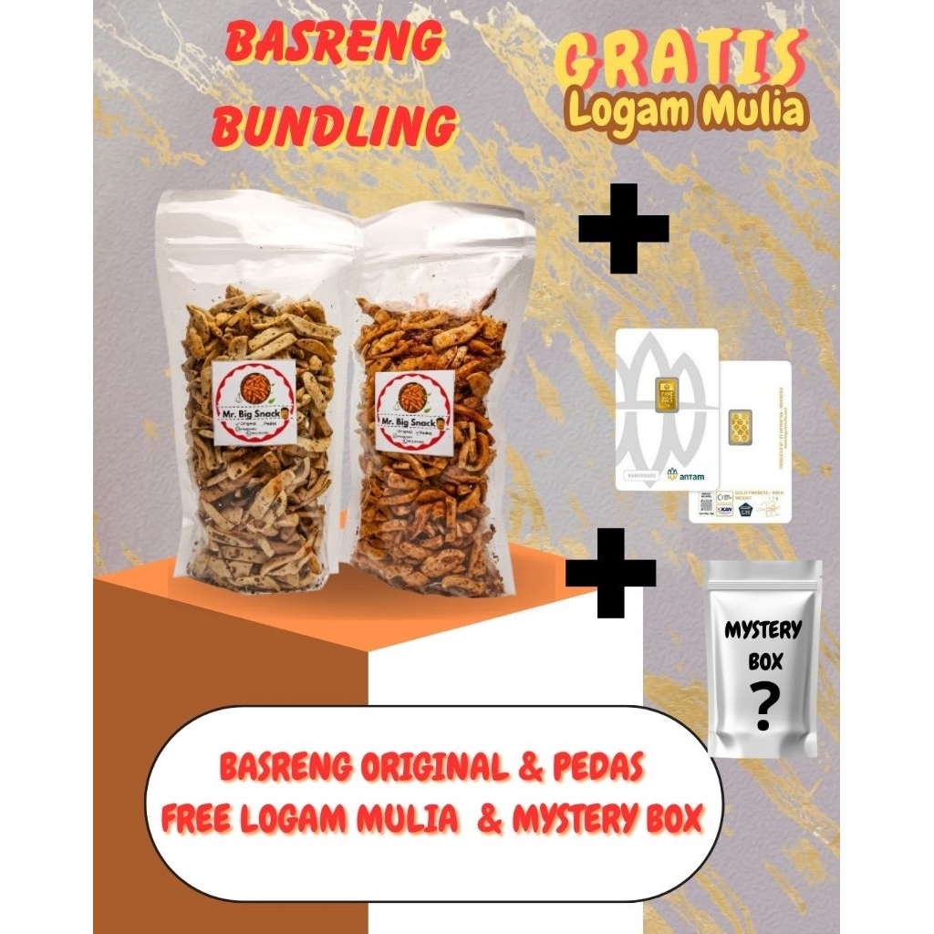 

(SPESIAL BUNDLING) BASRENG PEDAS DAUN JERUK 500gr+ORIGINAL DAUN JERUK 500gr FREE LOGAM MULIA DAN MYSTERY BOX- MR. BIG SNACK