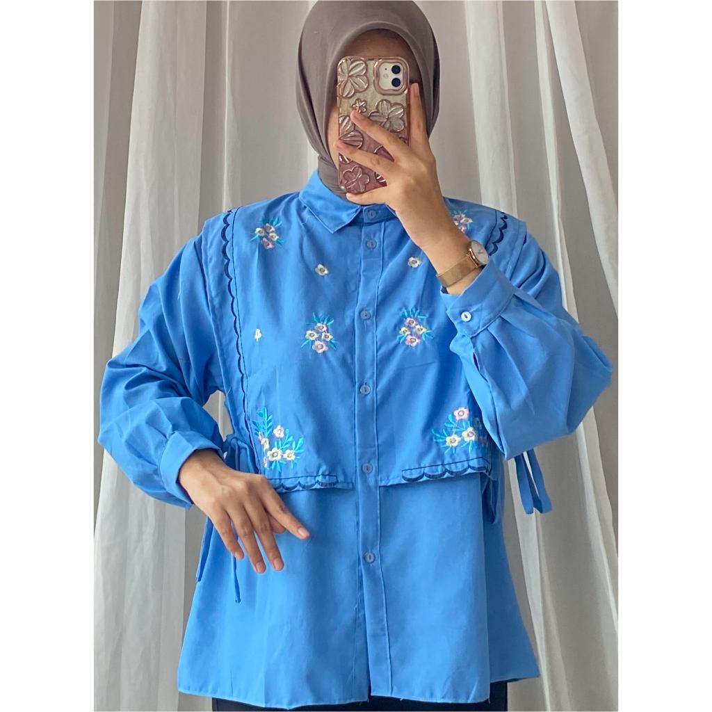 MONICS KEMEJA ROMPI BORDIR VEST BUNGA | ATASAN KEMEJA WANITA KEKINIAN