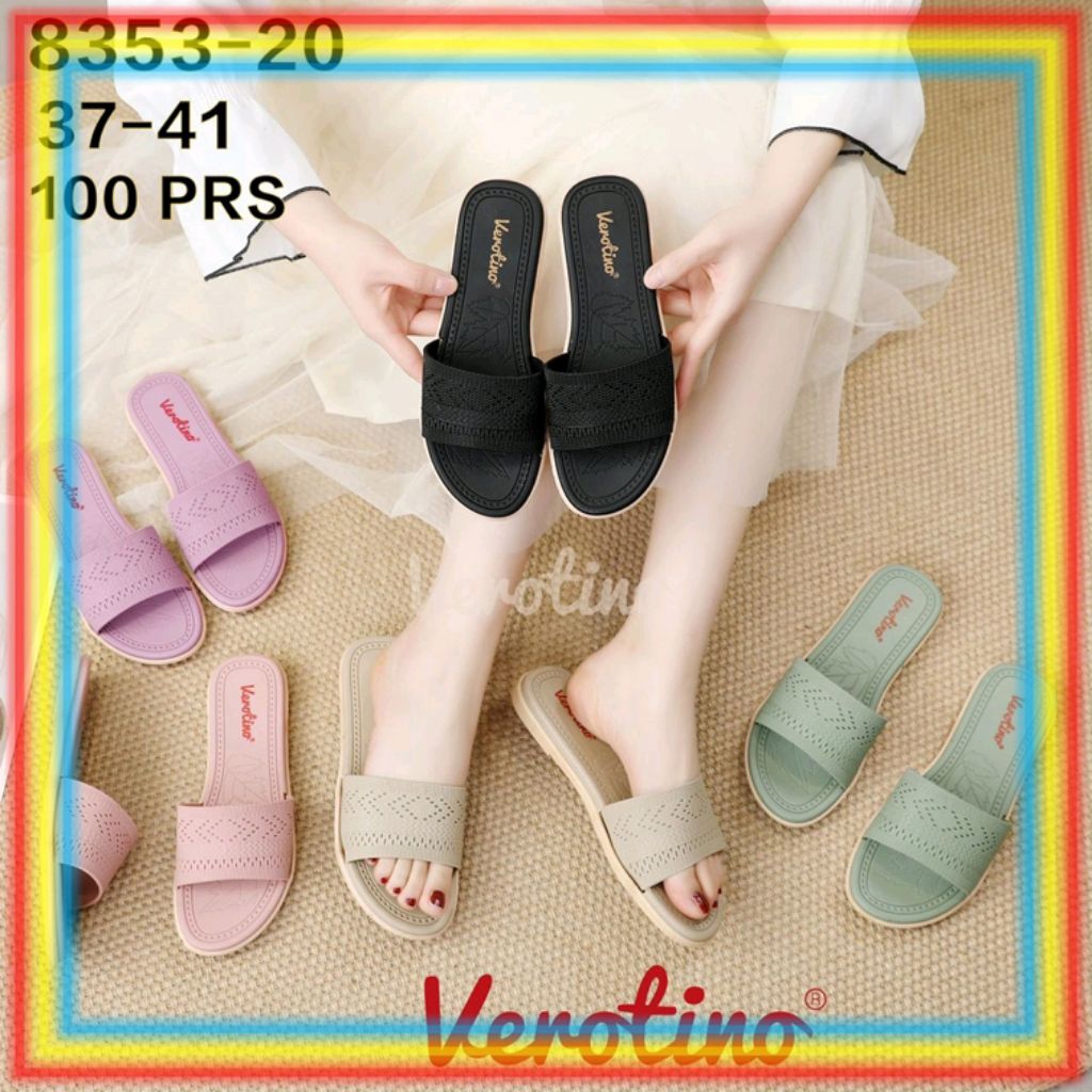 8353-20 Sandal Selop Karet Wanita Verotino Sendal Slop Cewek Motif Rajut Rajutan Renda