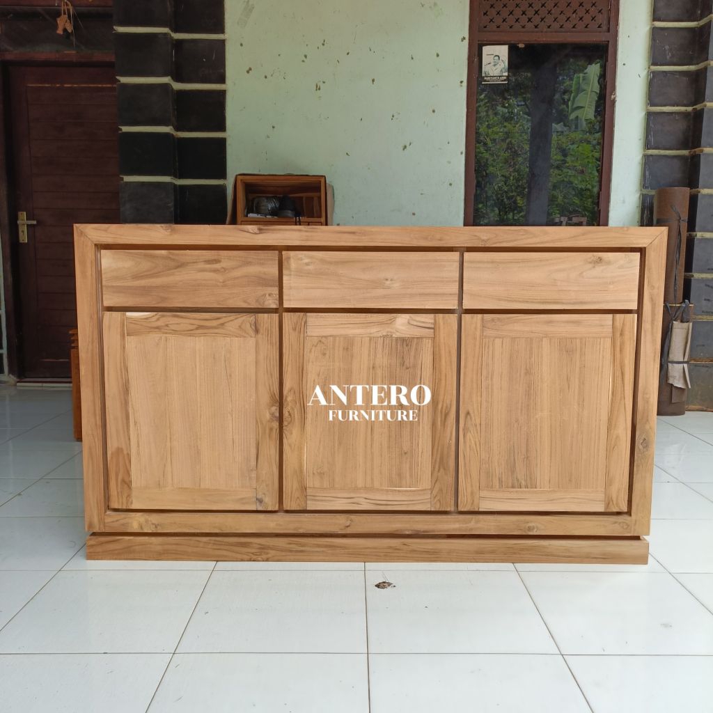 lemari bufet dapur minimalis kayu jati solid