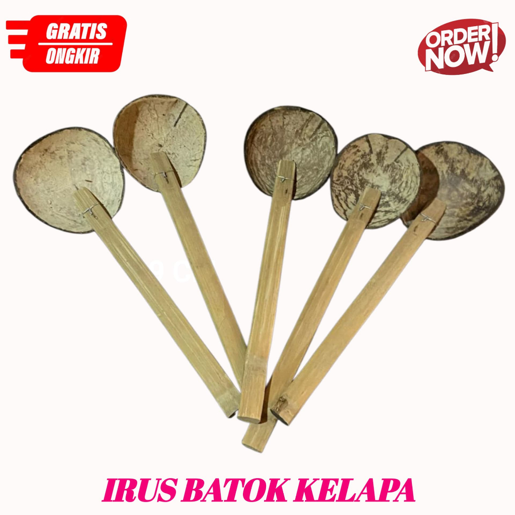 PAKET HEMAT 6 PCS Irus Batok Sayur/Centong Batok Kelapa Gagang Kayu Panjang Irus Souvenir