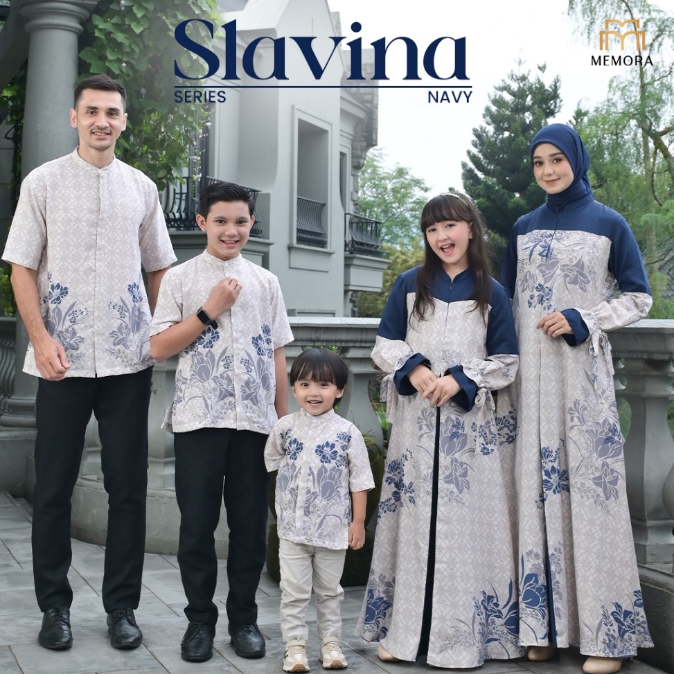KODE T62H Sarimbit Lebaran 225 Series SLAVINA NAVY By Memora  Baju Couple Pasangan Lebaran 225  Orig