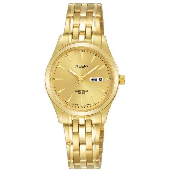 Alba AN8082 AN8082X1 Jam Tangan Wanita Quartz Baterai Analog Dial Emas Stainless Original