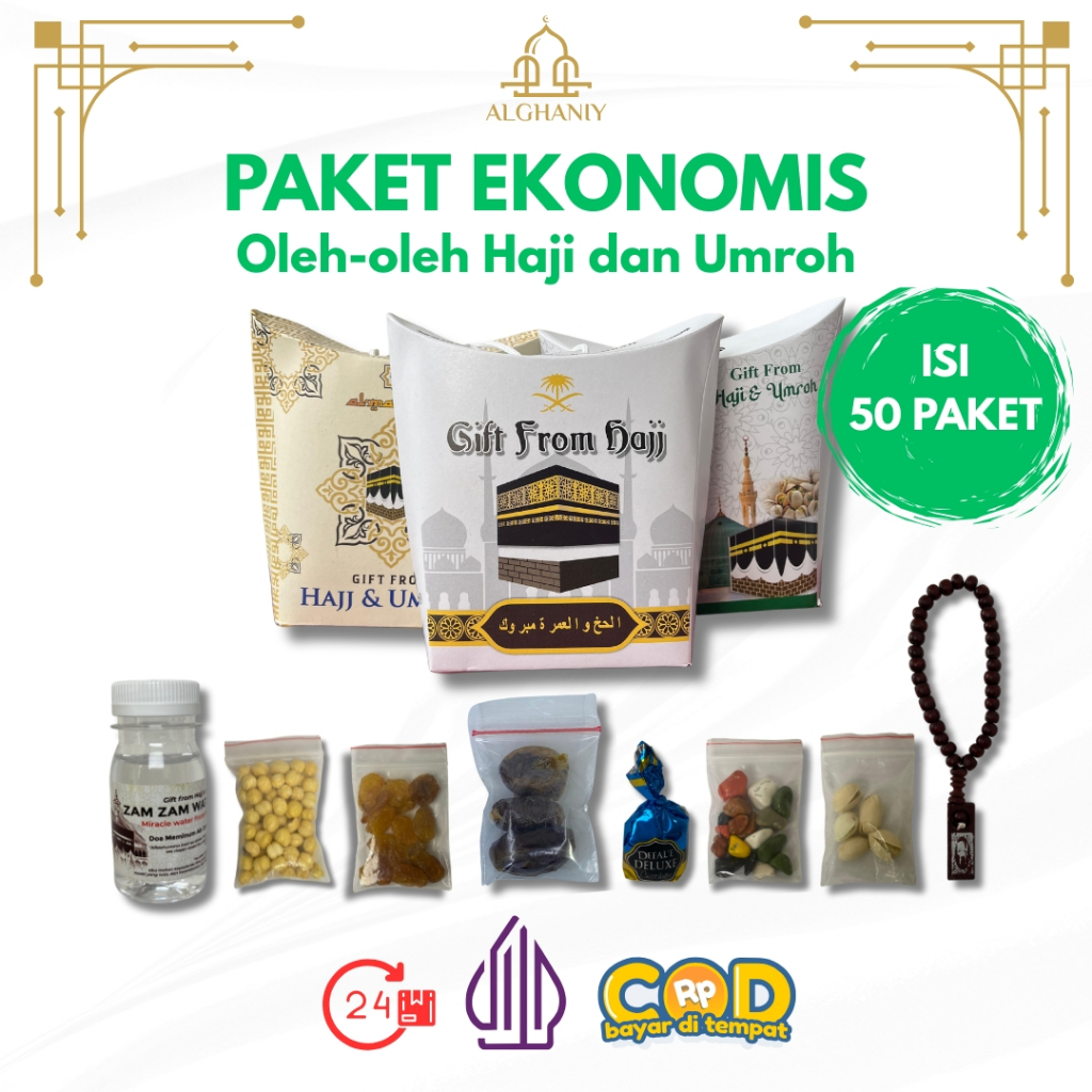 

Paket 50pcs Oleh-oleh Haji dan Umroh / Paket Ekonomis Oleh-oleh Haji dan Umroh Lengkap