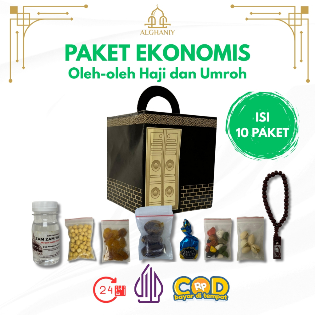

Paket 10pcs Oleh-oleh Haji dan Umroh / Paket Ekonomis Oleh-oleh Haji dan Umroh Lengkap Dus Ka'bah