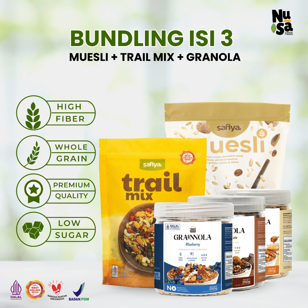 

[Paket Breakfast] Muesli Original + Trail Mix Safiya + Granola 250 Gram Timur Tengah Sereal Lengkap