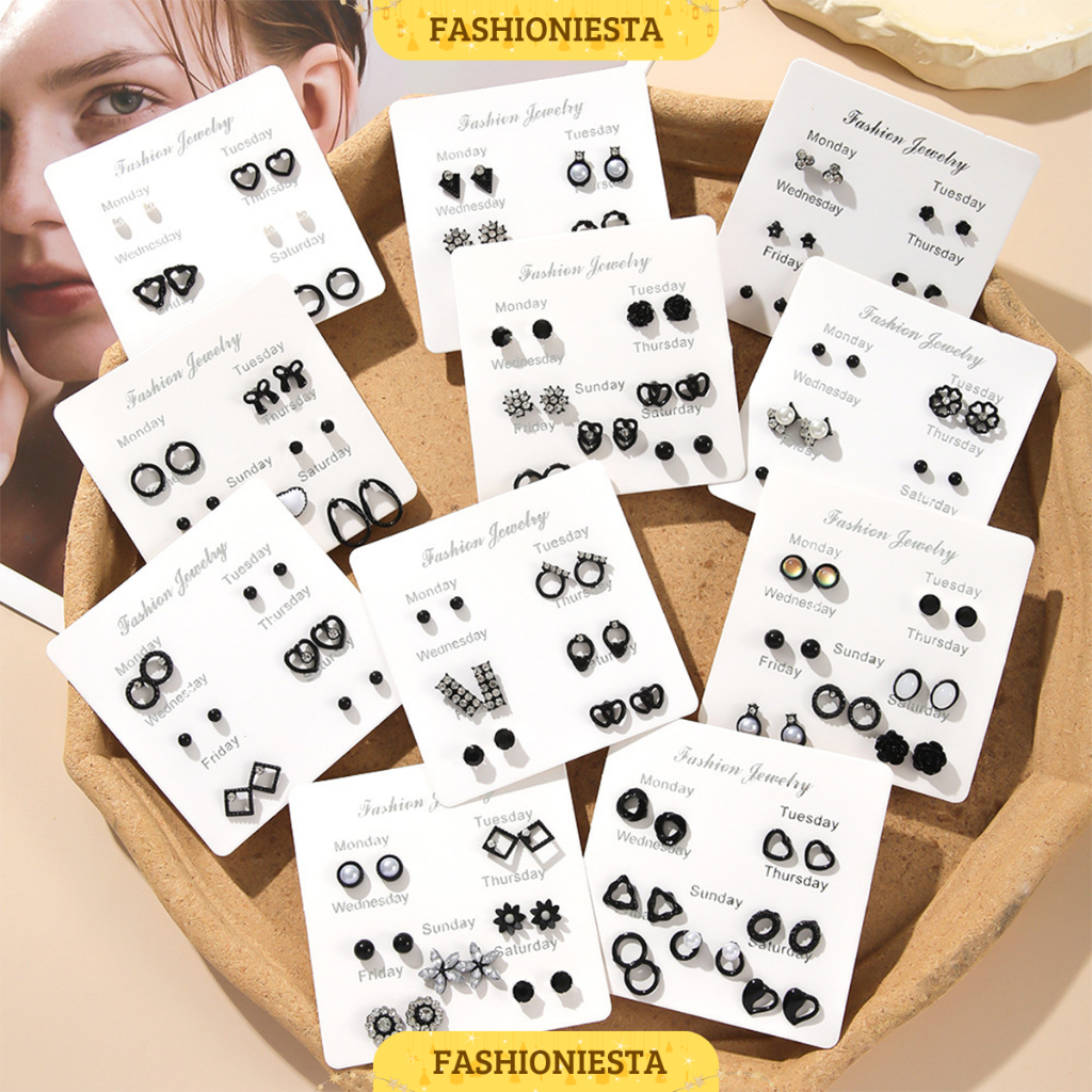ANEKA SET ANTING-ANTING HITAM LUCU ELEGAN KOREA STYLE EARRING FASHION ACCESSORIES