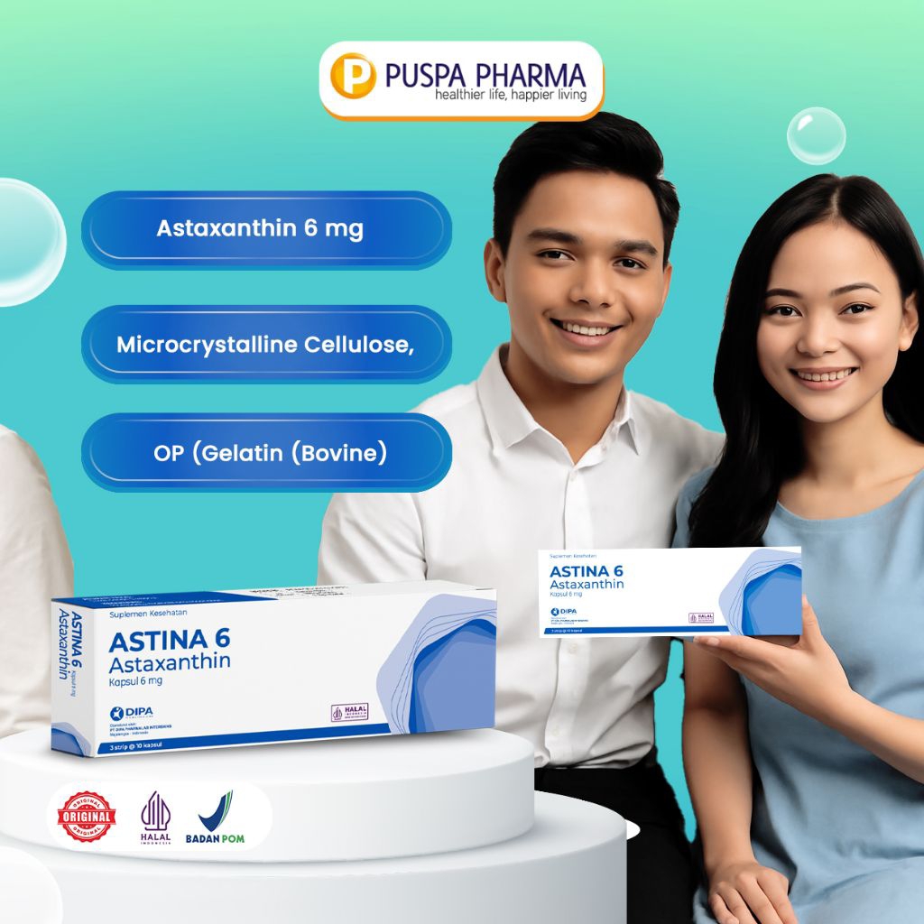 ASTINA 6mg - Astaxanthin 6mg - Antioksidan Tertinggi untuk Menangkal Radikal Bebas - 30 Kapsul/Box -
