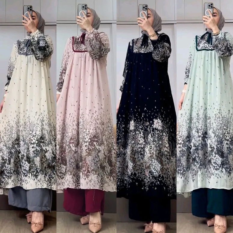 KODE L98F Shakila Set Tunik Bahan Ceruty Mix Crinkle Busui