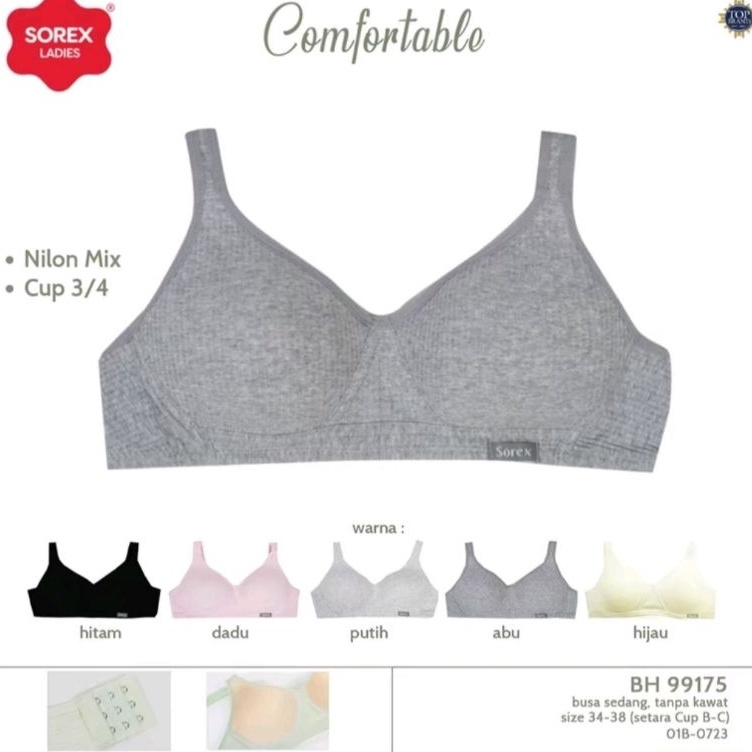 KODE R6K Bh Bra Sorex 99175 Cup Sedang 3438 Kait 3 Tekstur Garis  Busa Tipis Tanpa Kawat kx