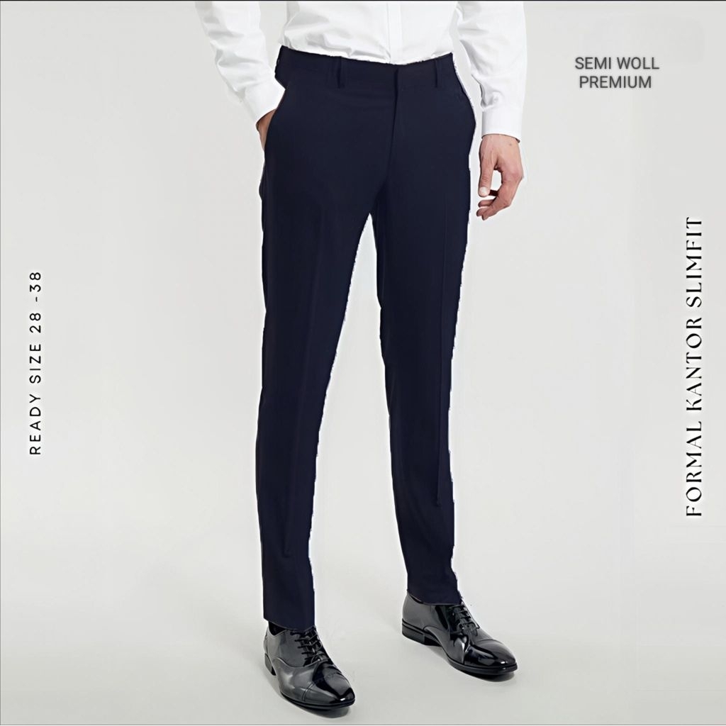 Celana Pria Formal Bahan Semi Woll Premium Hitam Pekat
