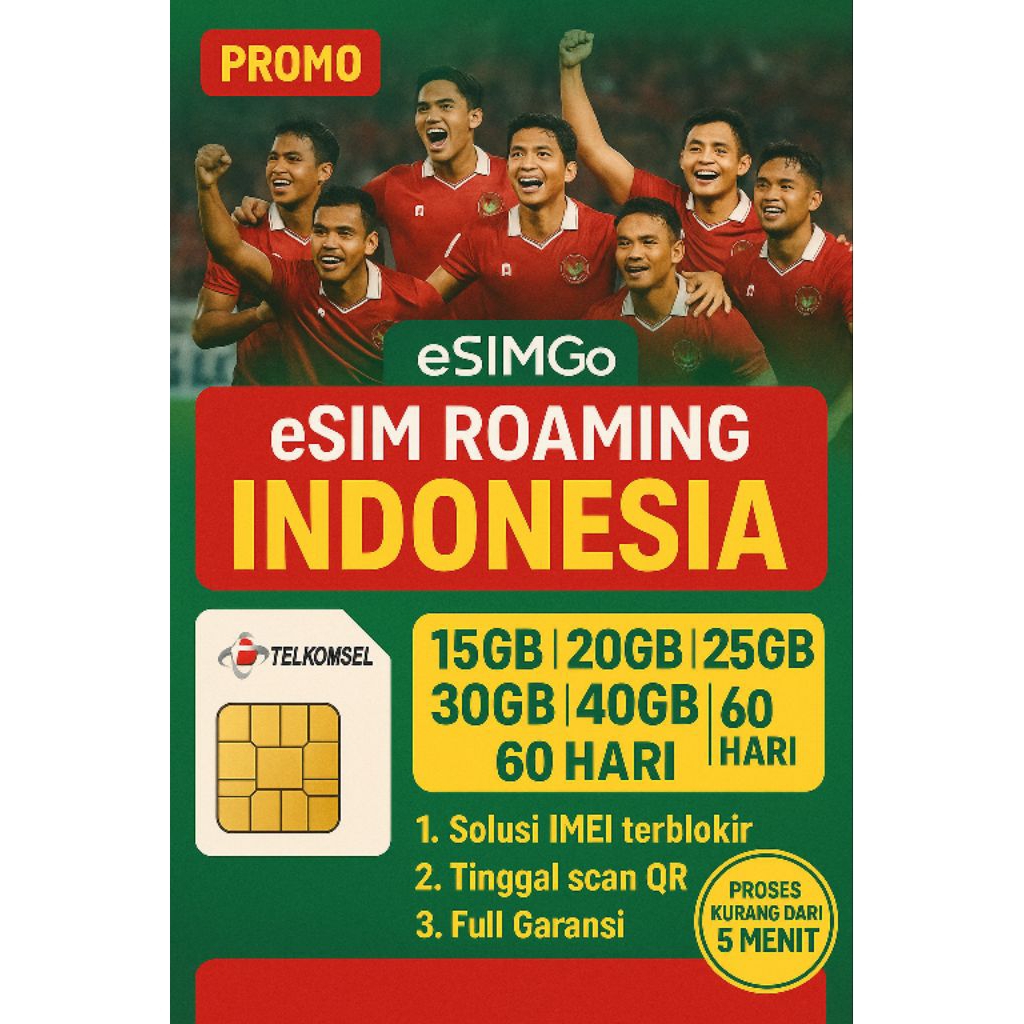 eSIM Roaming Telkomsel INDO (15/20/25/30/40/50GB - 60Hari)
