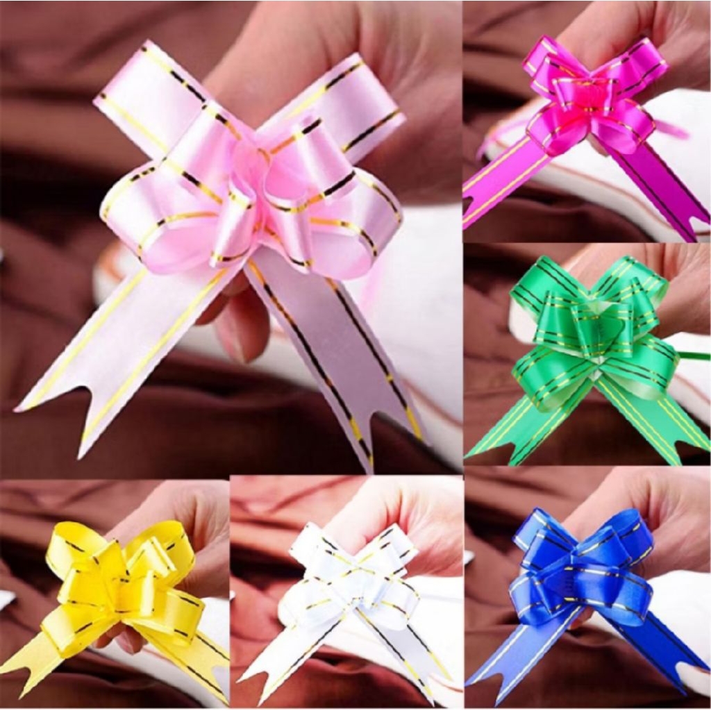 

(Isi 10 pcs) 50 MM Pita tarik liat emas hiasan parcel / pita serut / pita kado list gold souvenir