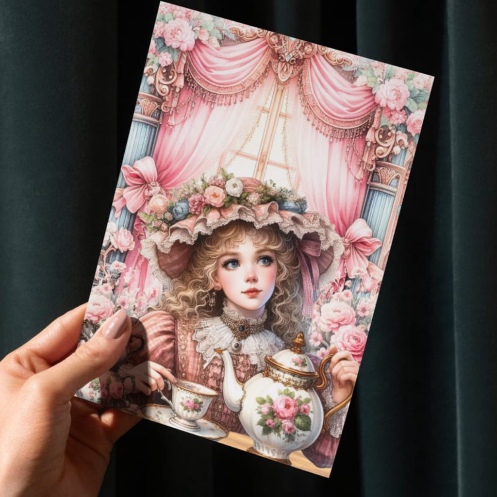 

(Pre Order) Paper Vintage PINK TEAPOT VICTORIAN LADY Deco Paper Journal Scrapbook Aesthetic