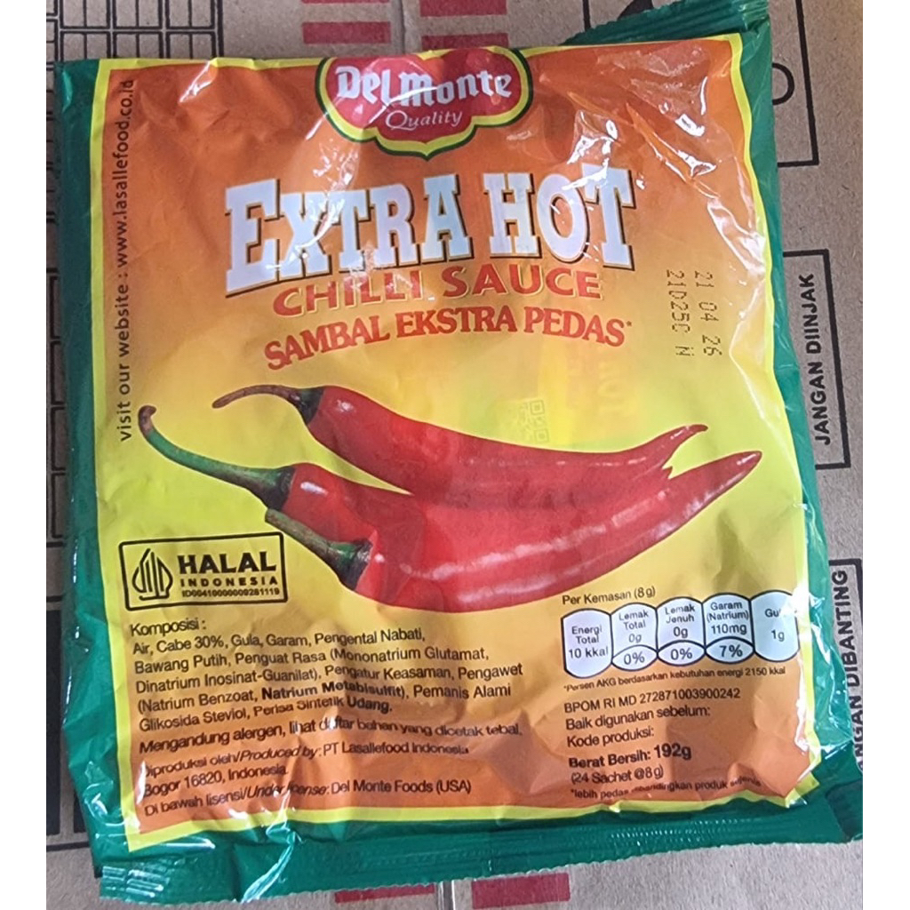 

Del Monte Saus Sambal Extra Hot isi 24 sachet