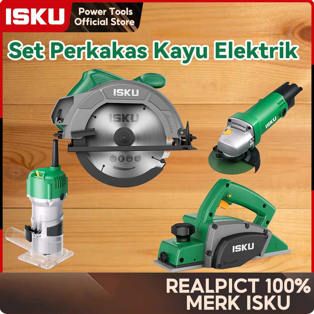 ISKU Set Paket Mesin Power Tools Alat Pertukangan Kayu Bor Listrik Gerinda Tangan Angle Grinder Gerg