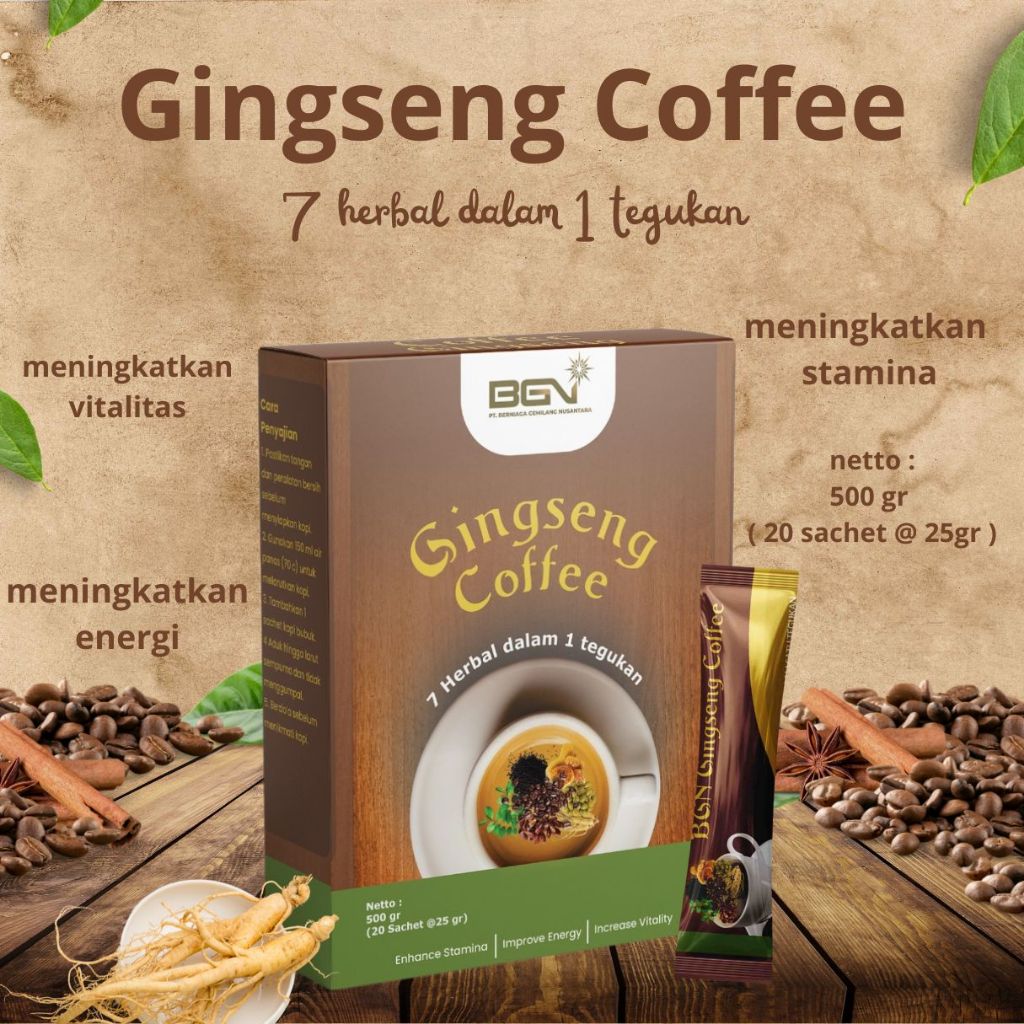 

BGN Gingseng COFFEE - Kopi Gingseng Stamina Pria 1 Box isi 20 sachet Original Herbal Alami