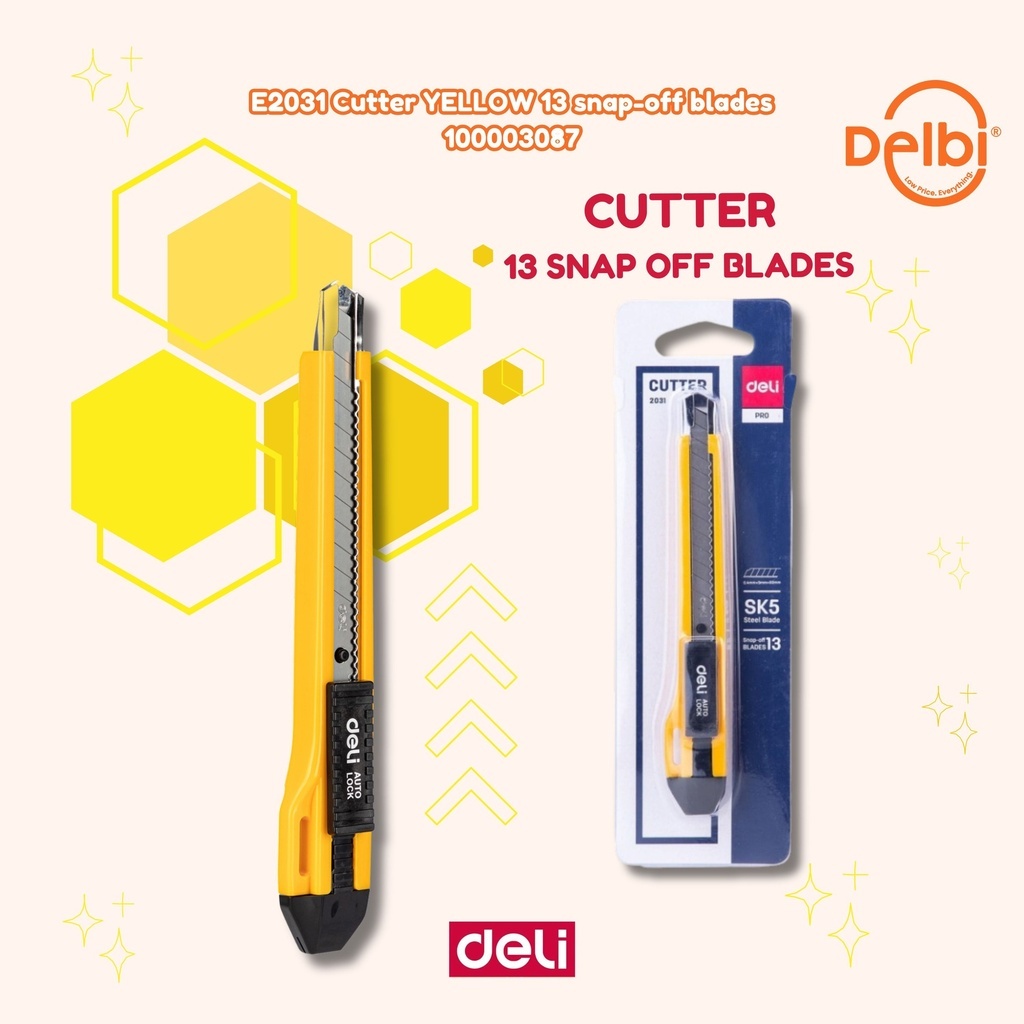 

DELI Cutter YELLOW 13 snap-off blades PISAU CUTTER BESAR