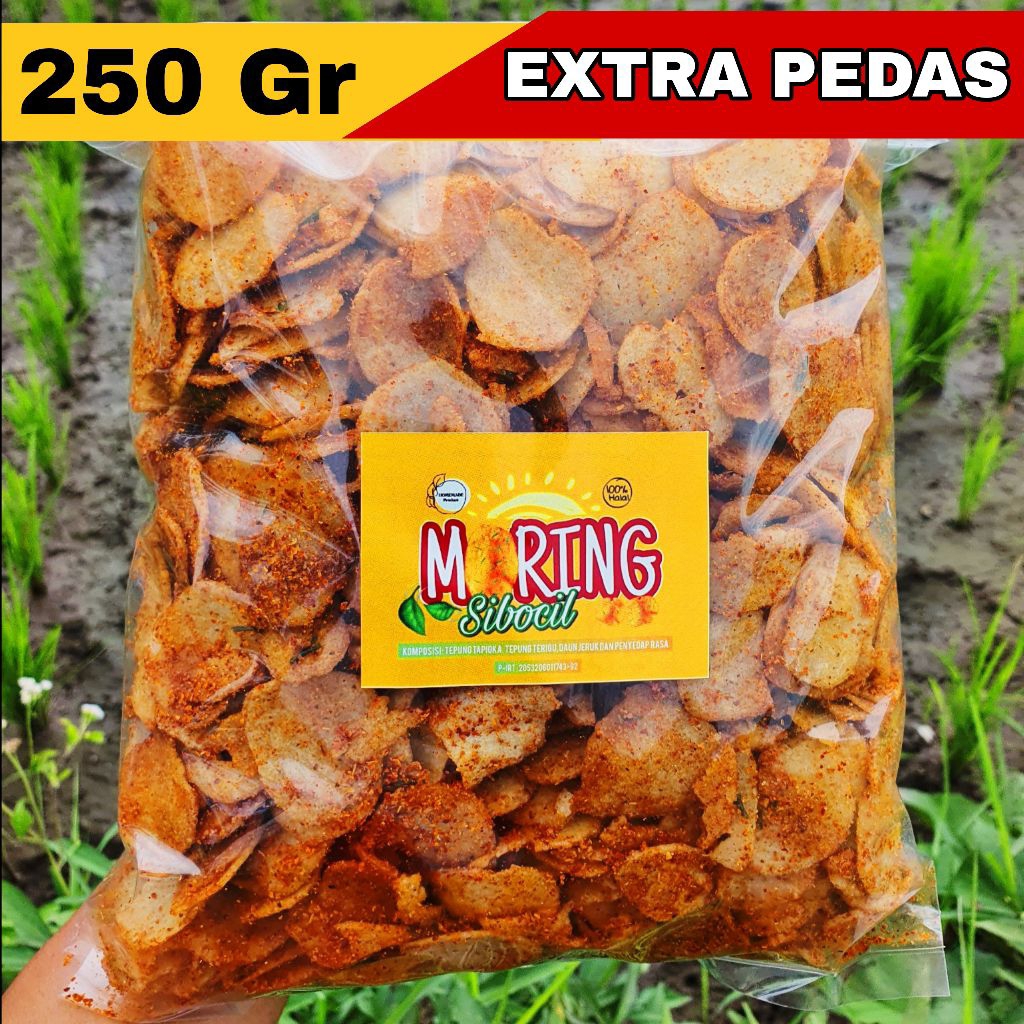 

Keripik pedas Moring Sibocil EXTRA PEDAS 250gr aroma Daun Jeruk CitrukMoring Garut molring basreng
