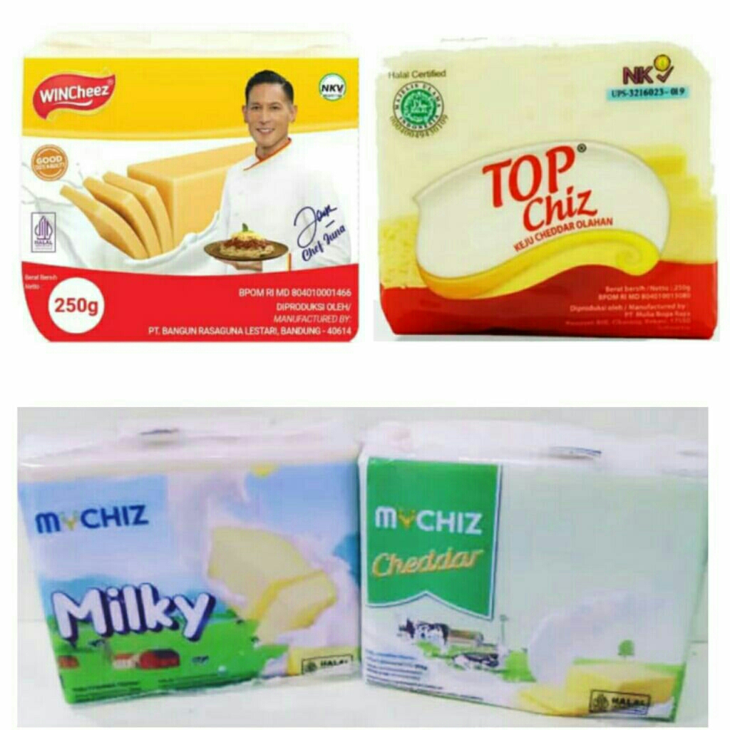 

KEJU CHEDDAR 250GR (MYCHIZ/ TOP CHIZ/ WINCHEEZ) /MILKY