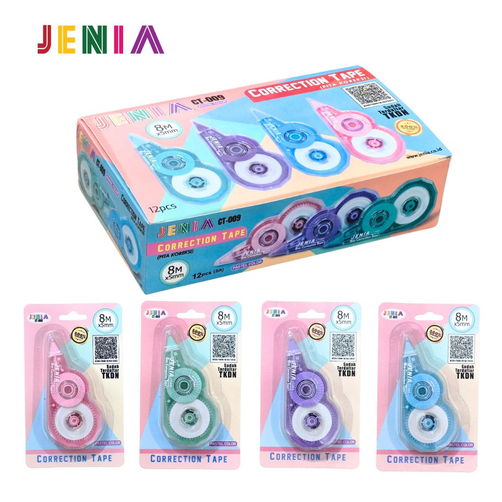 

1 LSN / 12 PCS PITA KOREKSI / CORRECTION TAPE JENIA CT-009 PASTEL (5mmx8M)