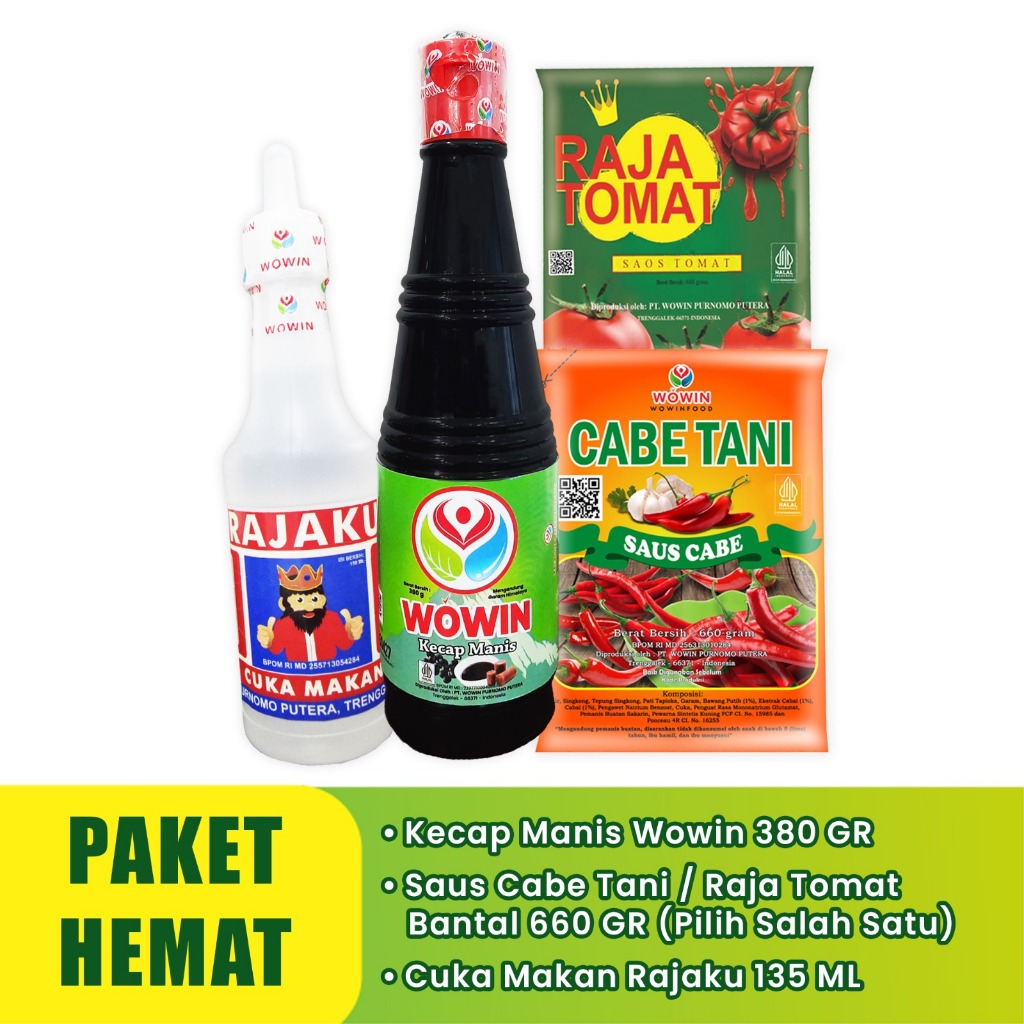 

Paket Bundling Bumbu Bakso Komplit – Kecap Manis Wowin, Saus Cabe Tani/Raja Tomat, Cuka