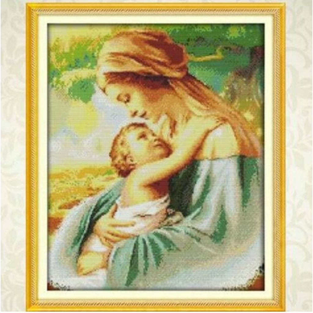 PAKET KRISTIK BUNDA MARIA DAN BAYI YESUS CROSS STITCH KIT 14Ct