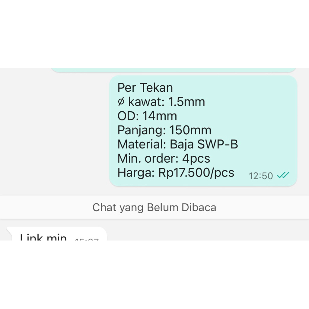 Per Spring Pegas Tekan OD 14mm Kawat 1,5mm Panjang 150mm Baja