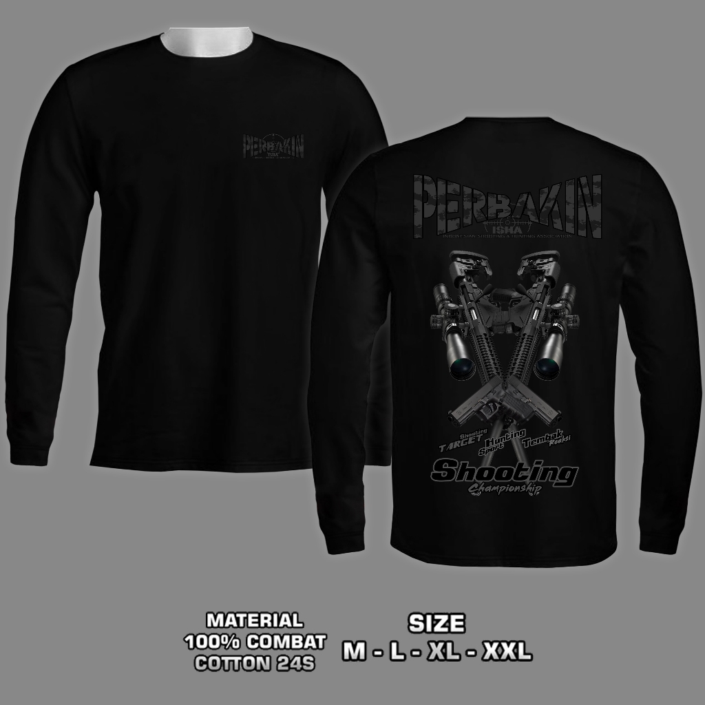 T-SHIRT / KAOS PERBAKIN V LENGAN PANJANG PREMIUM COTTON COMBAT 24S