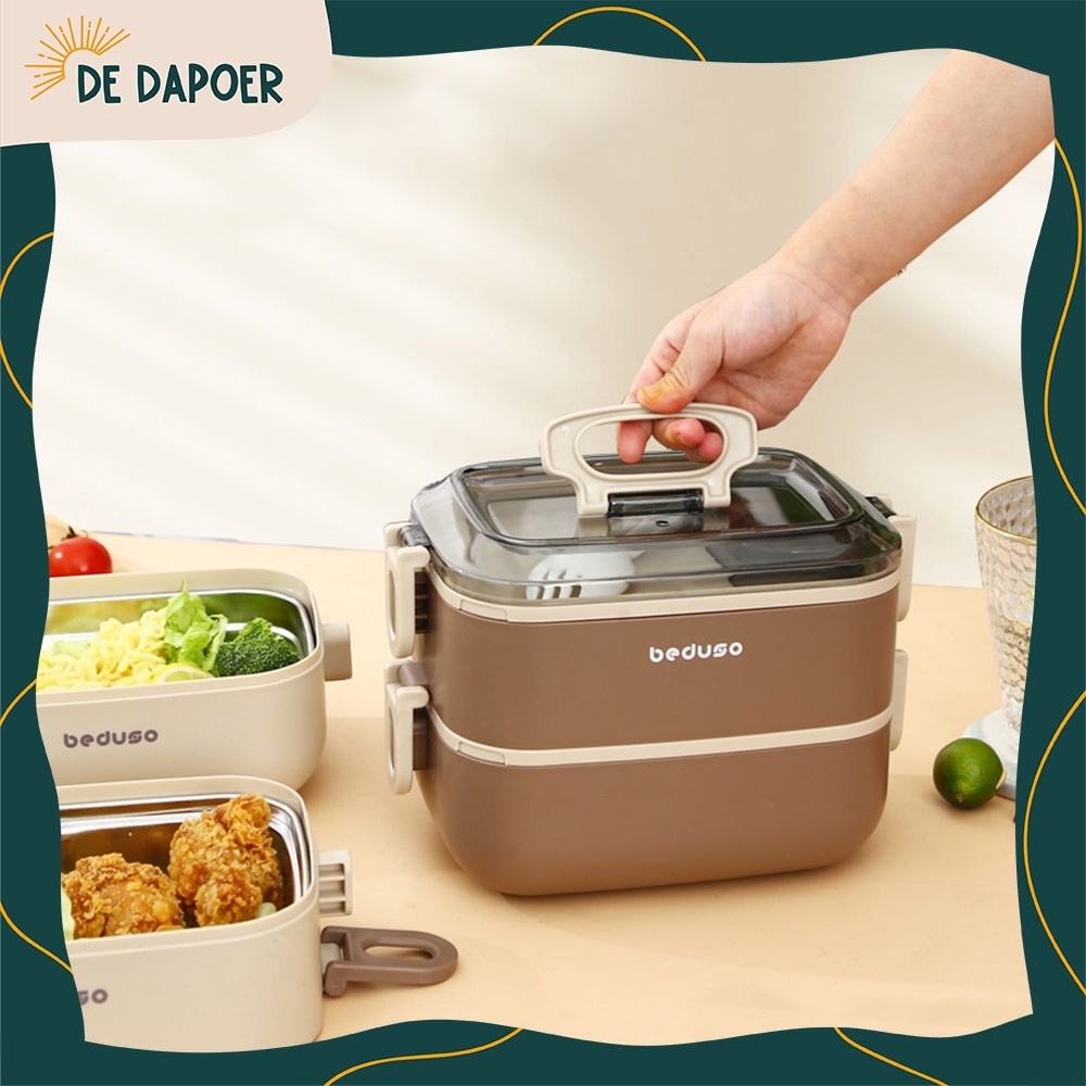 Tempat Bekal 2 Susun Tutup Rapat Kotak Makan Anak Free Sendok