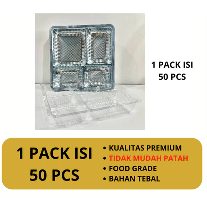 MR - MIKA PLASTIK SEKAT BOX KATERING - MIKA SEKAT 4/5 - 1 SET ISI 50 PCS - TEMPAT BENING SEKAT LAUK 