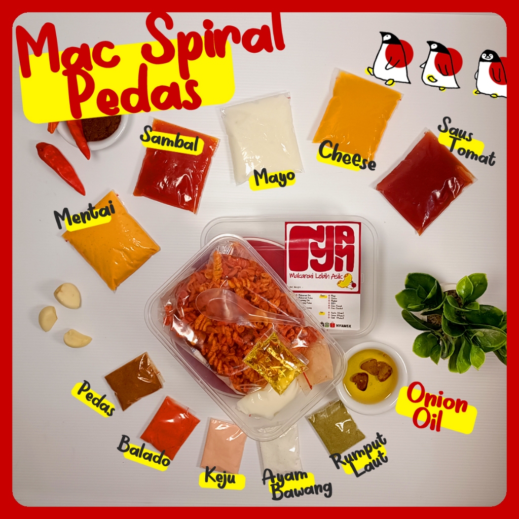 

Nyam5x Makaroni Spiral PEDAS + Onion Oil mix Bumbu dan Saus Creamy