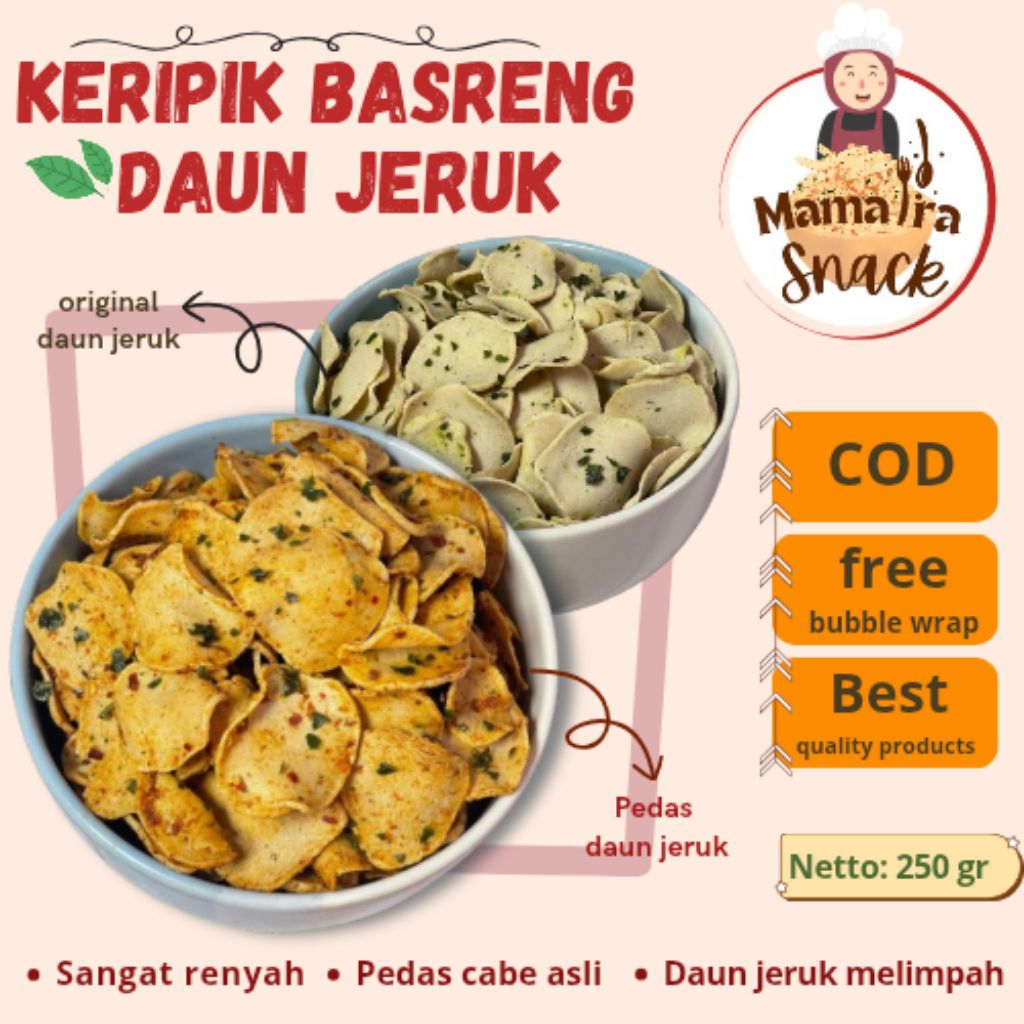 

CEMILAN KERIPIK KILOAN BASRENG MAMAIRA CHILI OIL/BASRENG DAUN JERUK/ BASRENG ENAK GURIH KEMASAN 250 GRAM