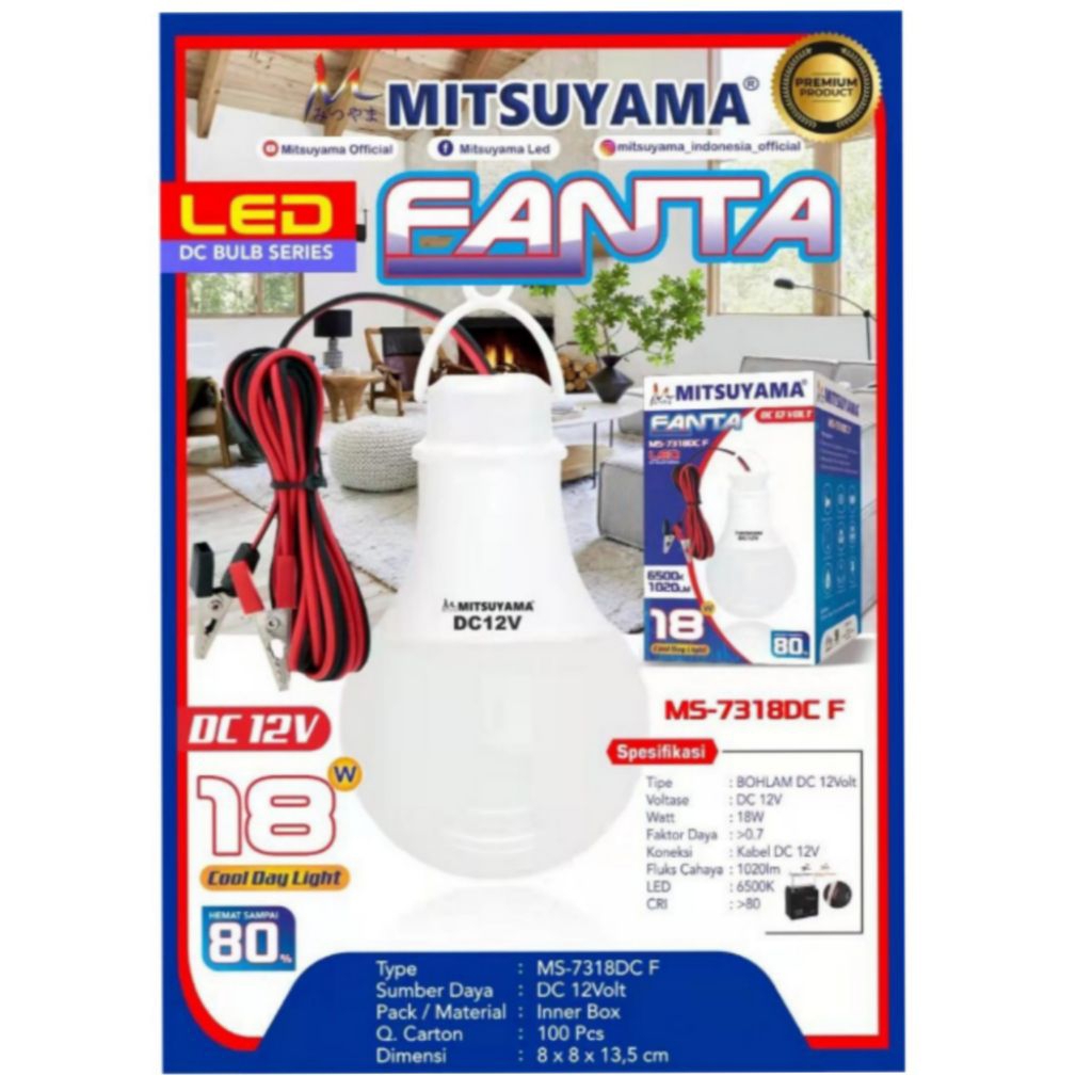 Mitsuyama Lampu Bohlam LED DC Aki 12V 18 W MS-7318DC F Premium Super Terang