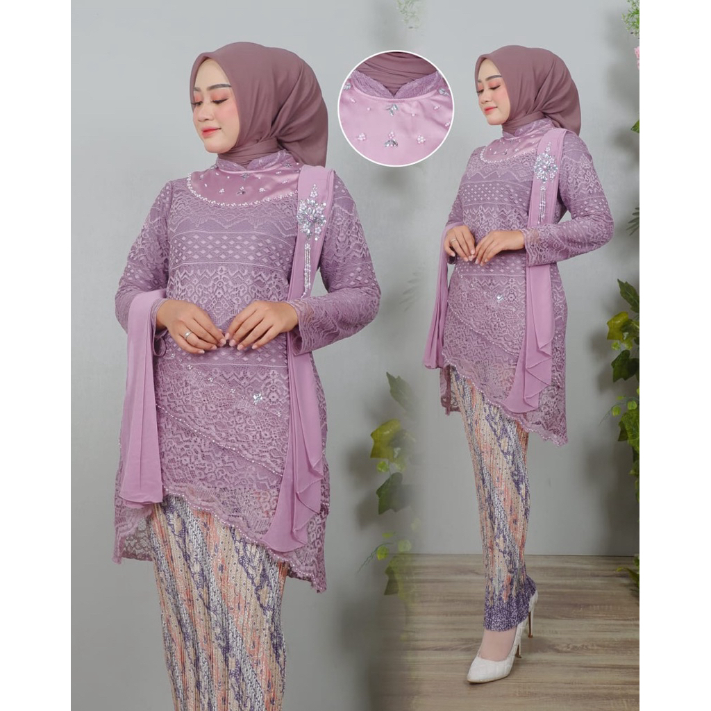 Setelan Tunik Brukat Selendang Ivanka Payet Kebaya Kondangan Mewah Setelan Baju Pesta Seragaman Baju