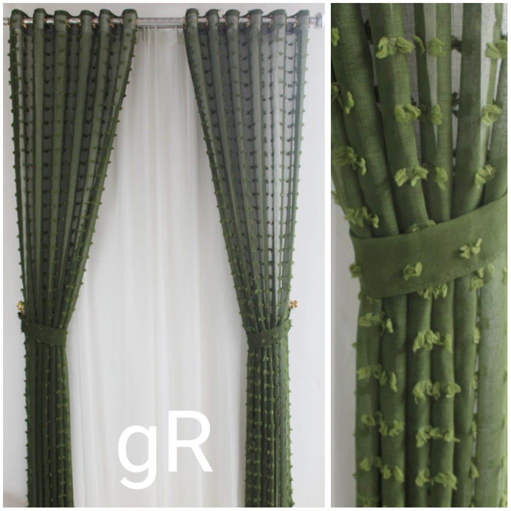 Gorden jendela pintu vitrase ruby hijau tua model smokring 6 gelembung lebar 140cm