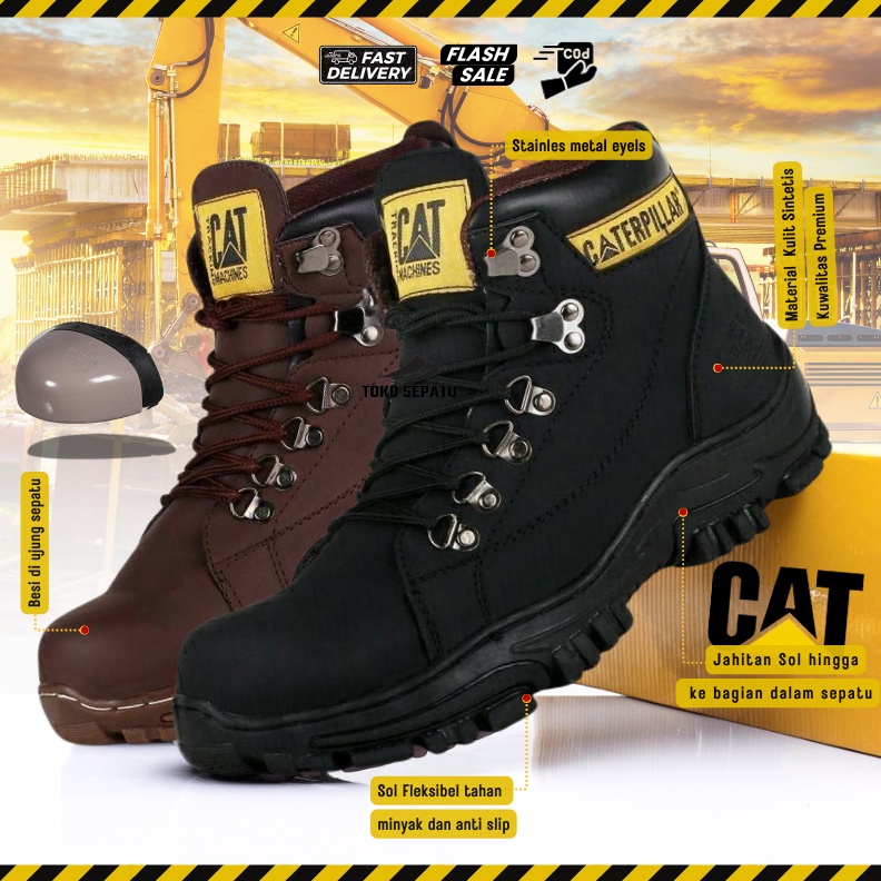 KODE R86C Sepatu Safety Pria Boots Caterpillar  Sepatu Septy Ujung Besi Kerja Proyek Lapangan Sefty 