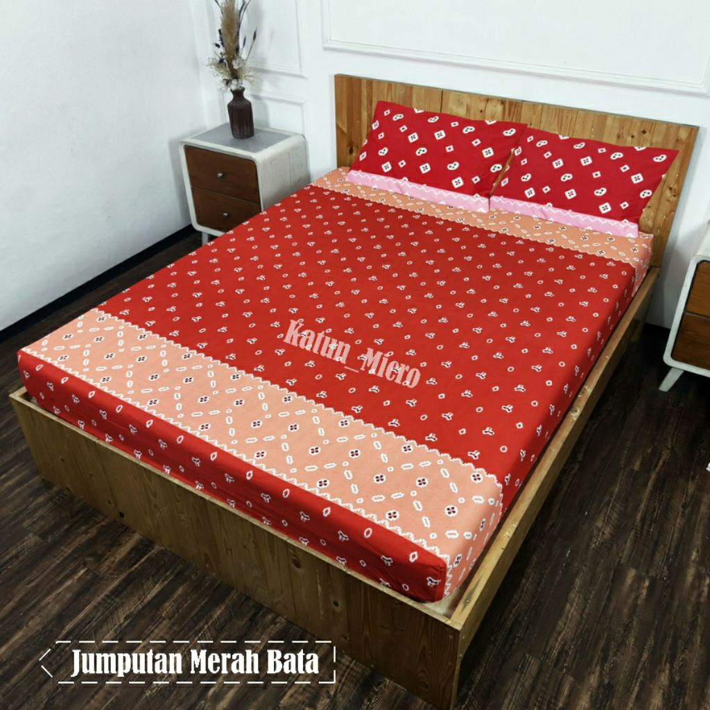 Sprei motif Jumputan Merah Bata