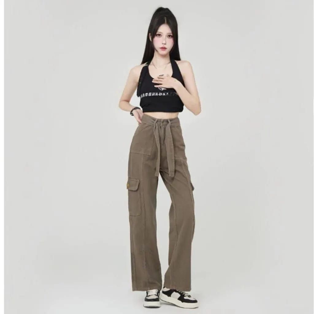 J41 Celana Jeans Highwaist Wanita Tali Pinggang Terbaru-Celana Jeans Highwaist Wanita