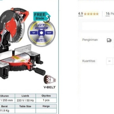 

Mitre Saw NRT 10" MS 1052 VB V.belt Gergaji Potong Aluminium Miter