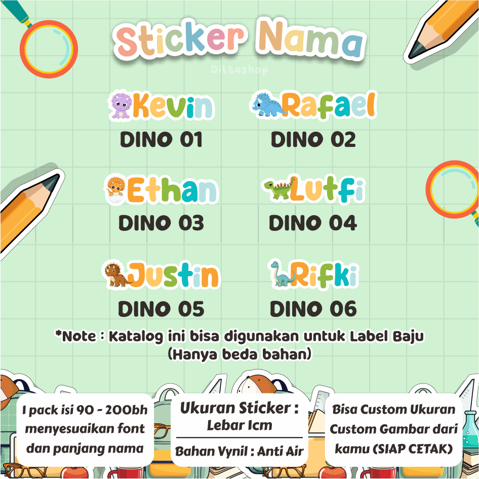 

STICKER NAMA CUSTOM ISI 200 / STICKER WATERPROOF / STIKER NAMA ANTI AIR / STICKER NAMA ALAT TULIS