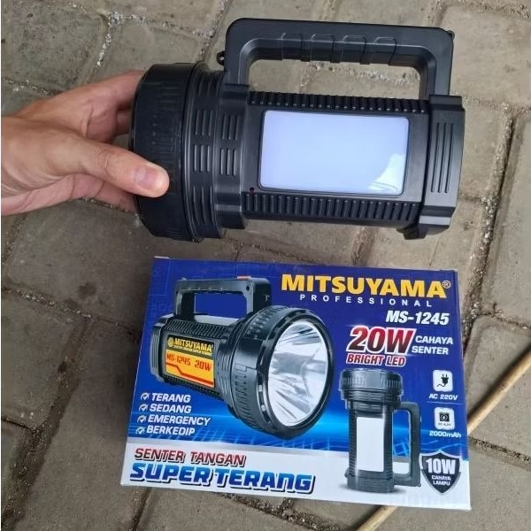 Senter Cas Mitsuyama MS-1245 LED 20W Super Terang – Senter Tangan Darurat 4 Mode 2000mAh Rechargeabl