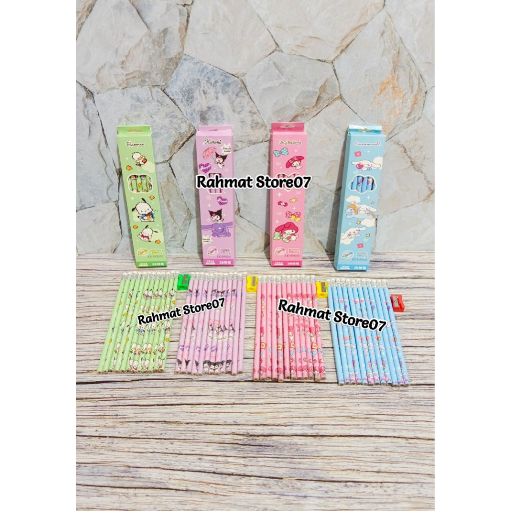 

( Isi 12 Pcs) Pensil 2B Karakter Sanrio Kuromi Melody Cinnamorool