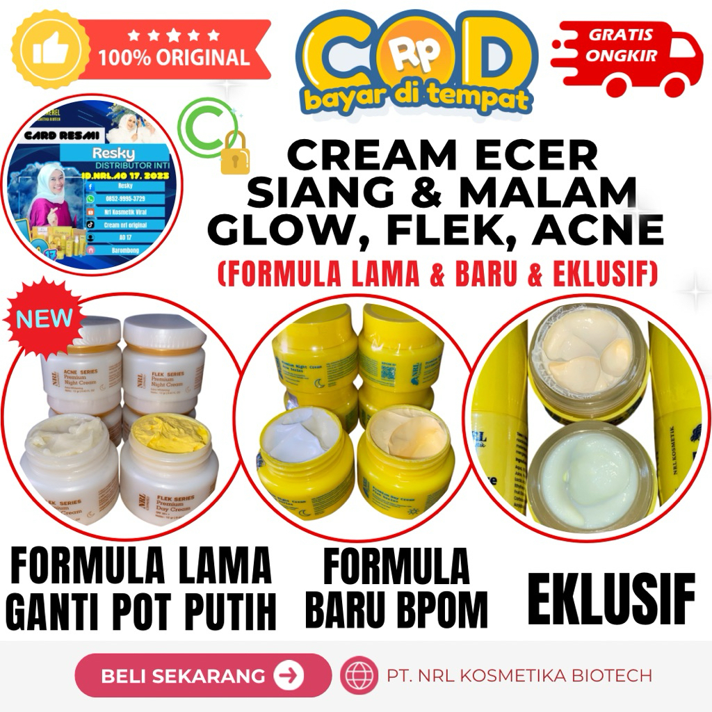 CREAM ECERAN NRL KOSMETIK (SIANG & MALAM GLOWING, FLEK, ACNE NRL KOSMETIK FORMULA LAMA & BARU)