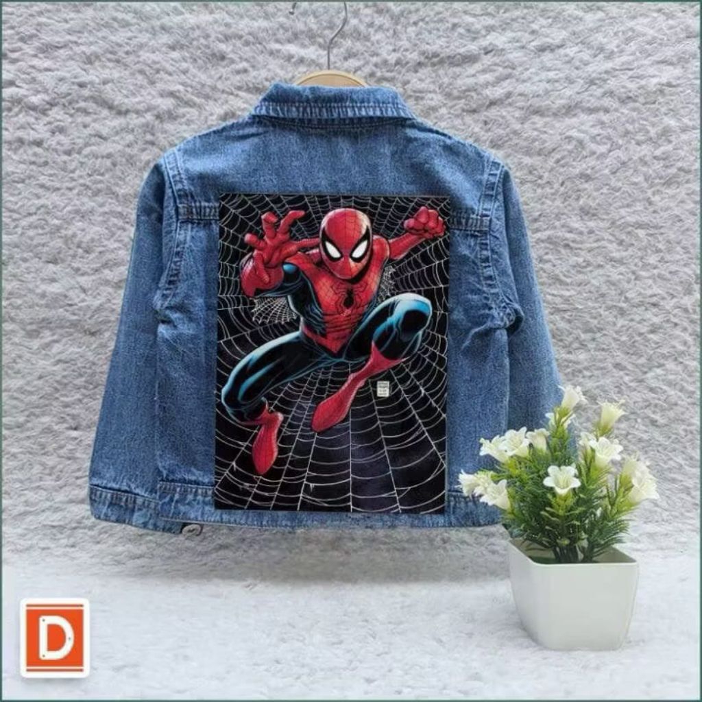 jaket jeans anak karakter spiderman
