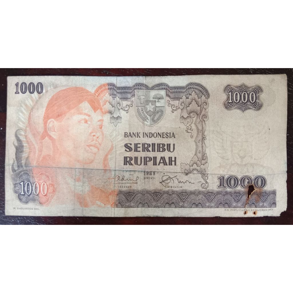 UANGKUNO 1000 RUPIAH SUDIRMAN THN 1968