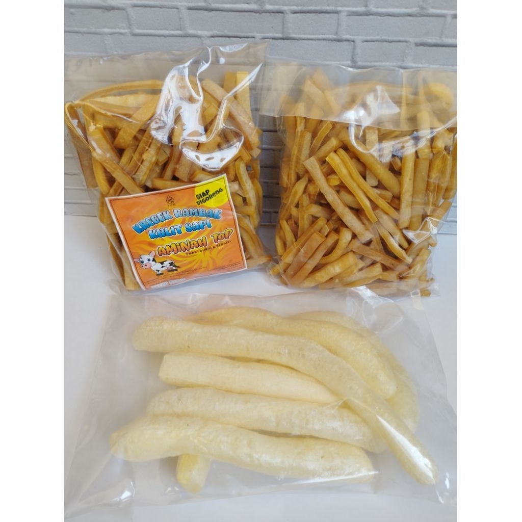 

Aminah Top krupuk kulit sapi mentah/krupuk kulit mentah/rambak mentah/krecek rambak varian mie super 1kg