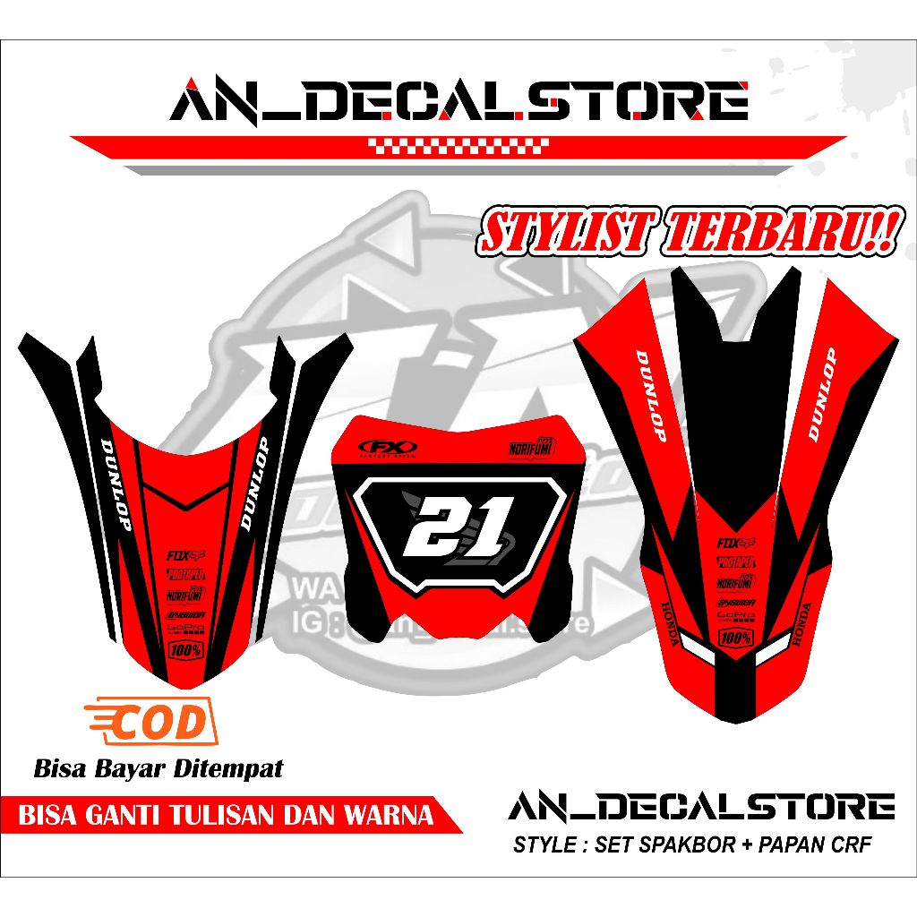 Sticker stiker papan nomer spakbor depan belakang CRF 150L Custom Variasi