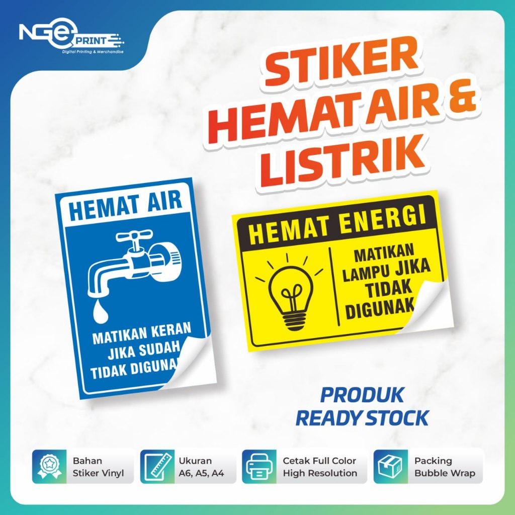 

Stiker Hemat Air & Listrik/Stiker Waterproof/Label Tahan Air